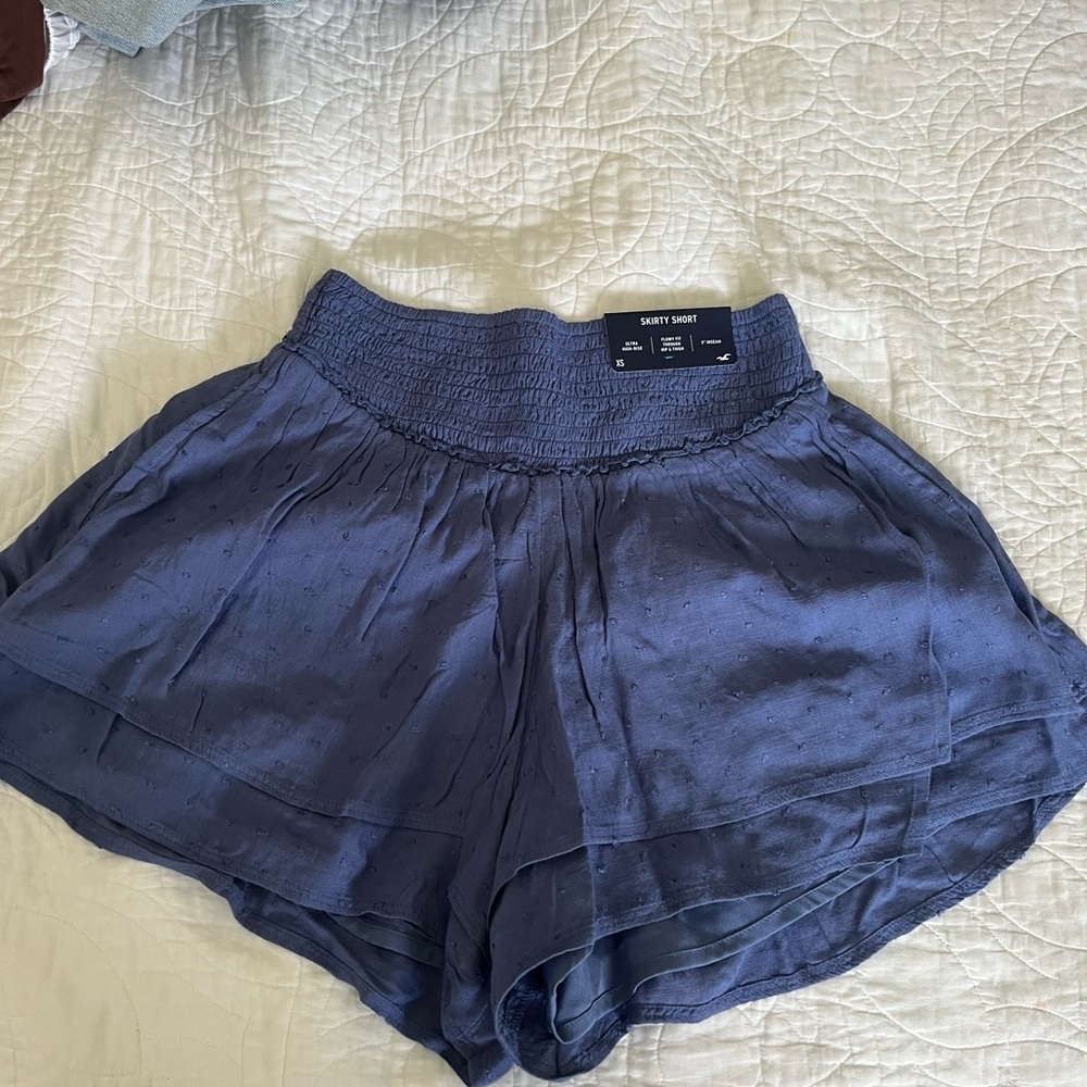 Hollister Blue Skorts with Elastic Waistband and Draped Effect